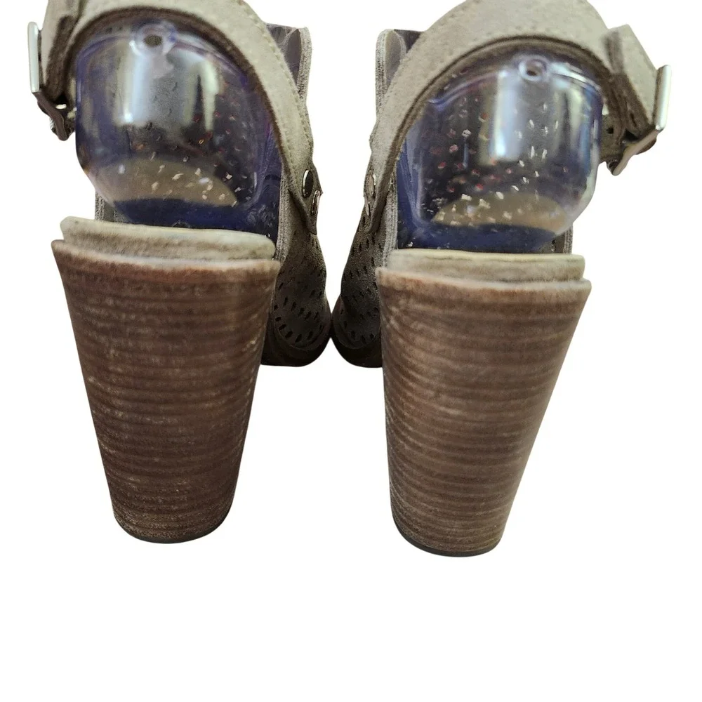 Rag & Bone Wyatt Taupe Suede Perforated Peep Toe Slingback Block Heel Sandals 39